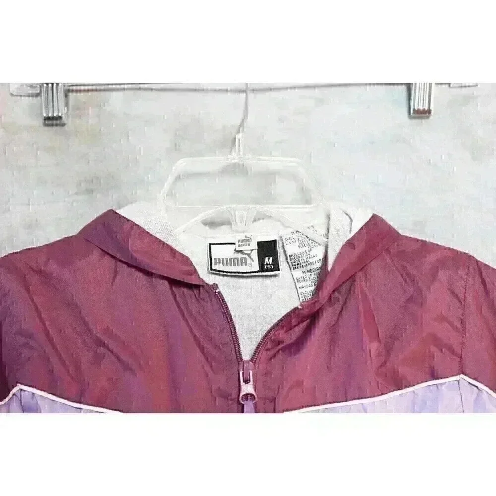 Girls PUMA size 5/M two-tone purple w/hood pockets zip lined hoodie/windbreaker